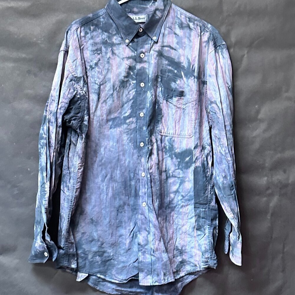 L.L. Bean Shirt Tie Dye Size Large Cotton Grunge Distressed Long Sleeve Button